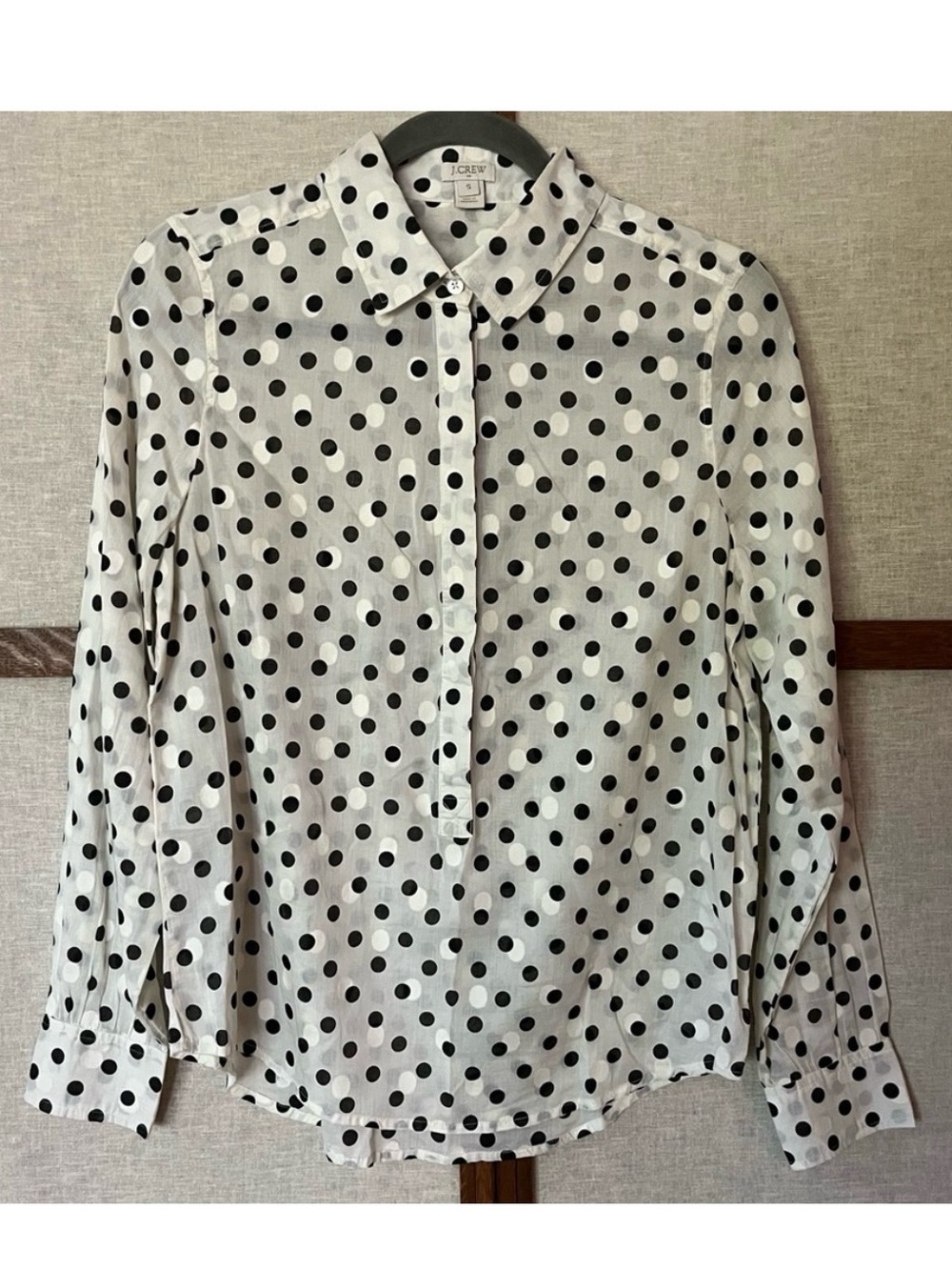 J. Crew Black and White Polka Dot Popover Button Front Long Sleeve Shirt - Small